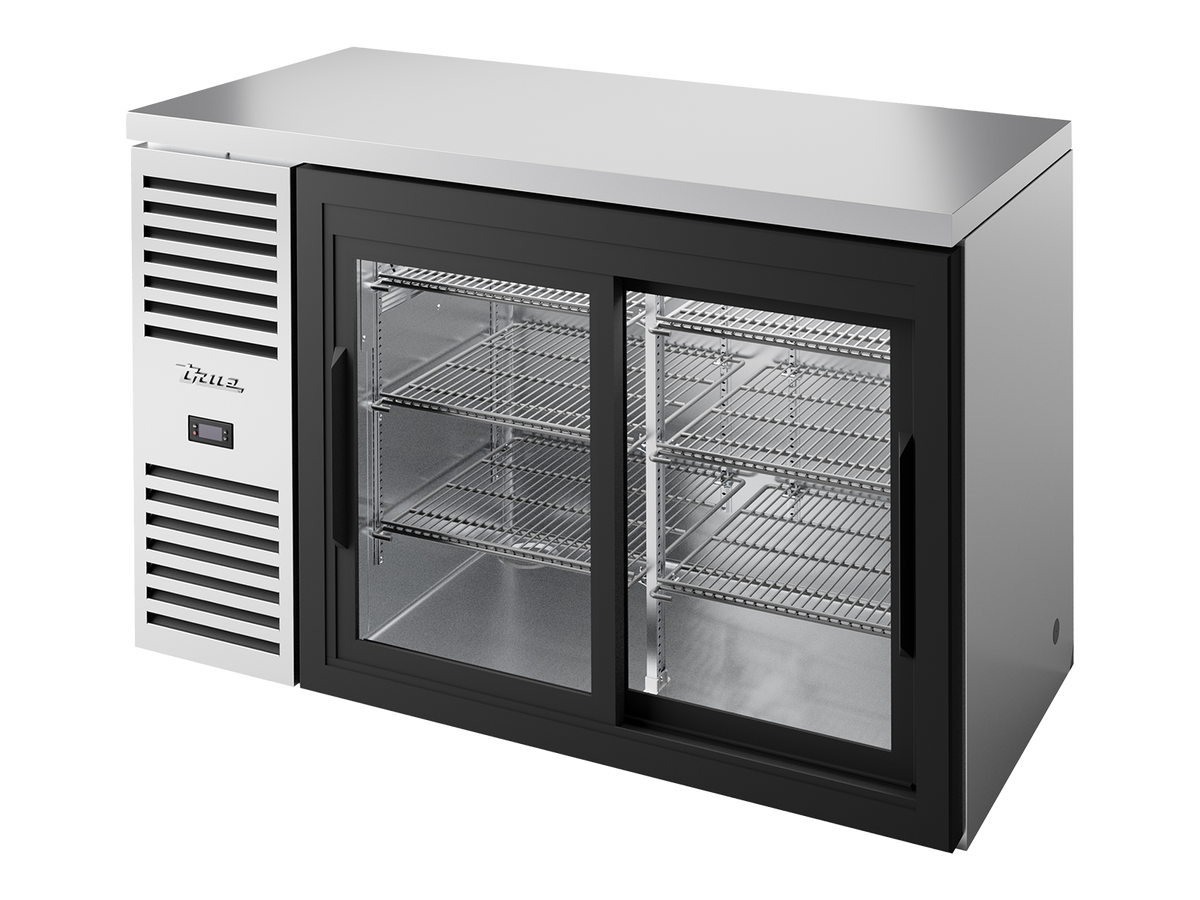 TRUE Reach-In Single Zone 2 Glass Sliding Door Undercounter Refrigerator 1300mm Width - Stainless - TBR52-RISZ1-L-S-11-2