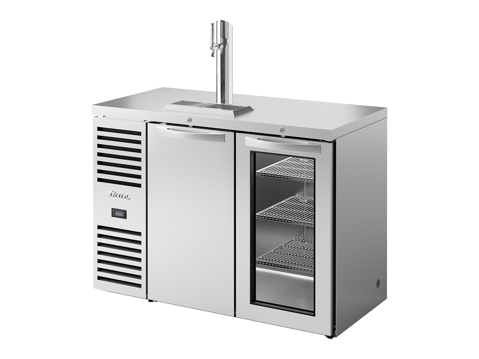 TRUE Reach-In Single Zone 2 Solid/Glass Swing Door Undercounter Refrigerator with Countertop 1200mm Width - Stainless - TDR48-RISZ1-L-S-SG-2