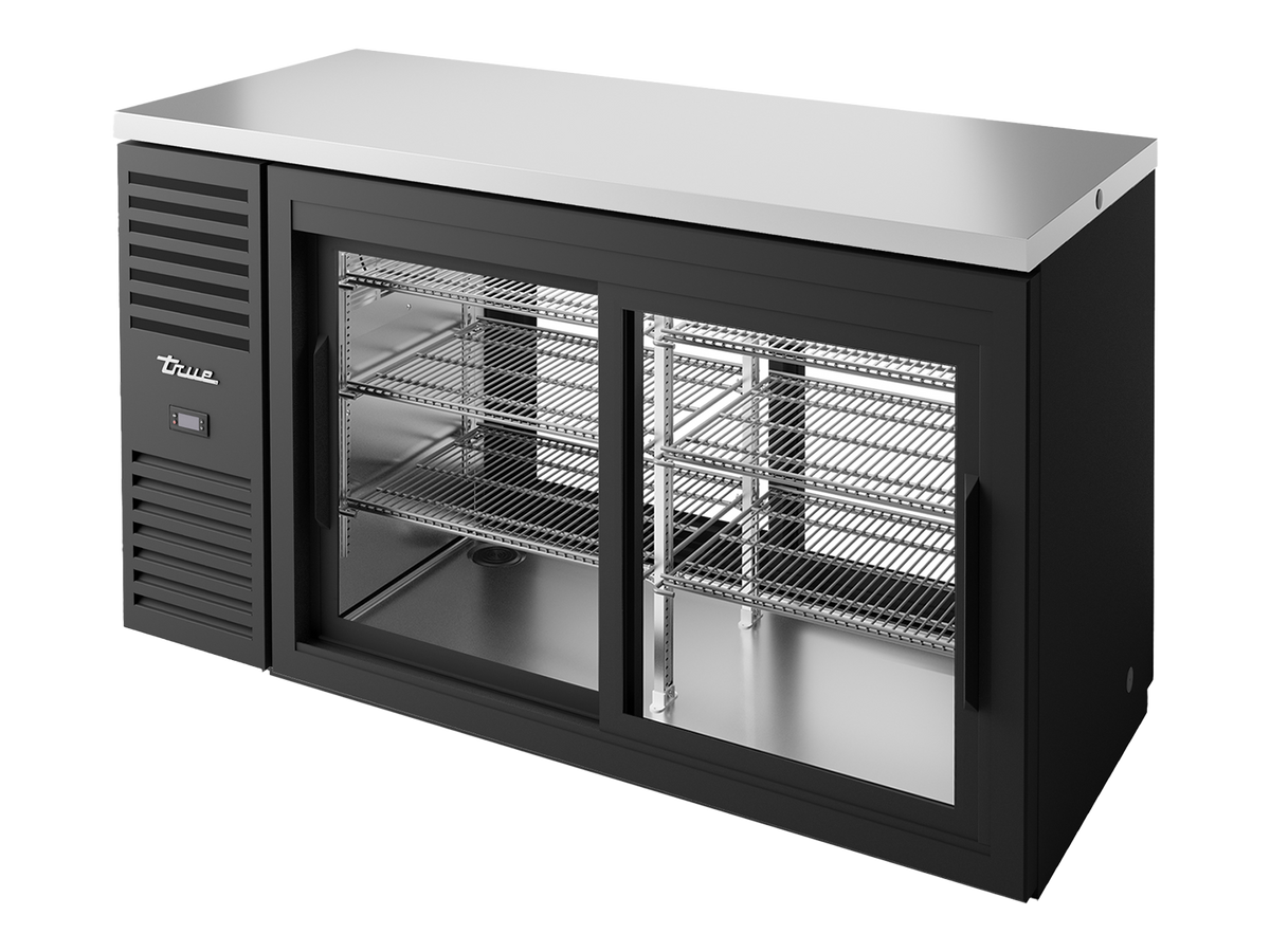 TRUE Pass-Thru Single Zone 1 Glass Sliding Door Undercounter Refrigerator - Black - TBR60-PTSZ1-L-B-11-11-2