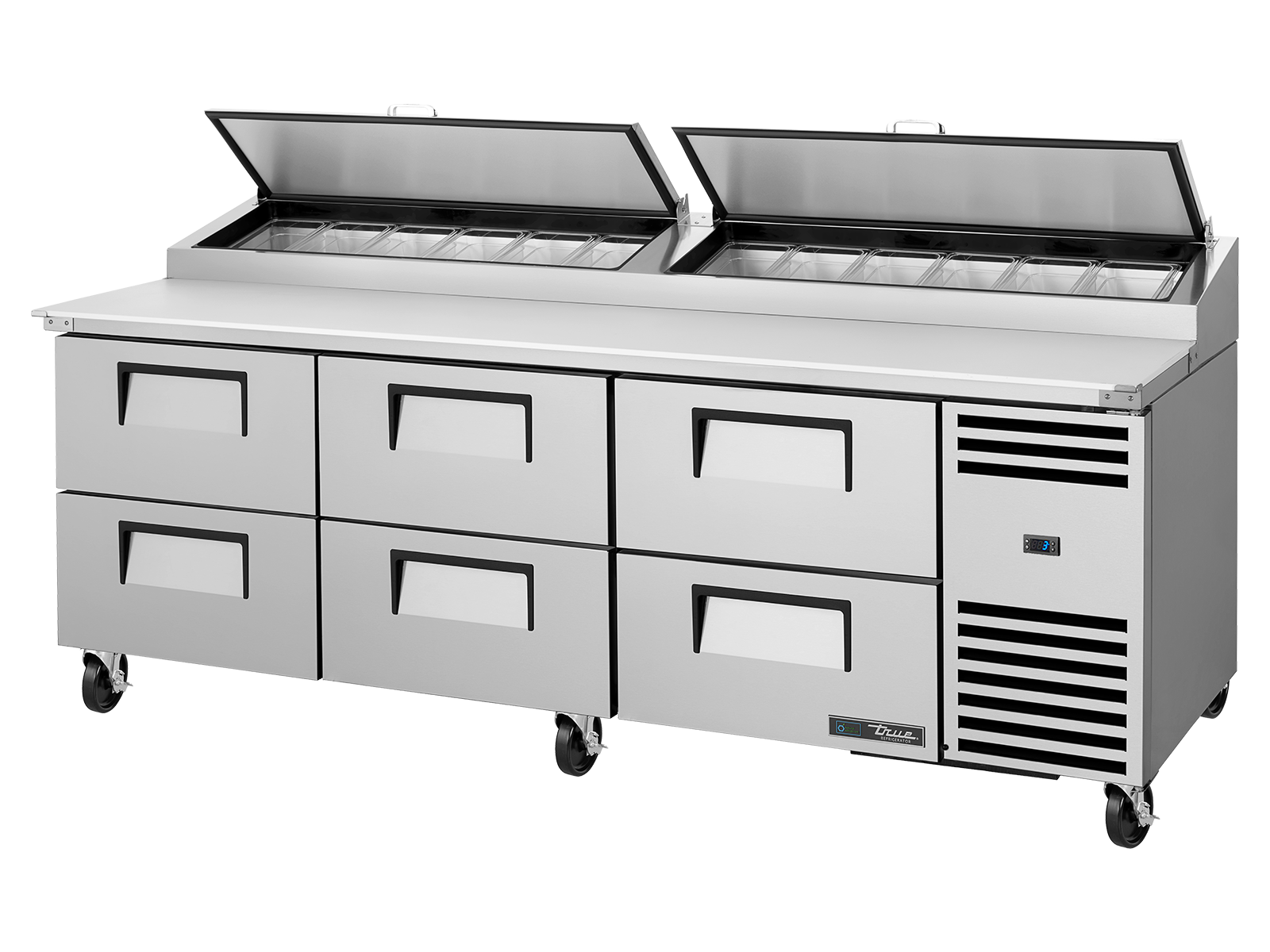 TRUE 6 Drawer Pizza Prep Table with Angled Top - TPP-AT2-93D-6-HC