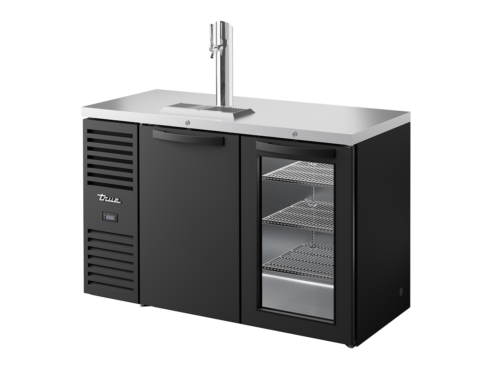 TRUE Reach-In Single Zone 2 Solid/Glass Swing Door Undercounter Refrigerator with Countertop 1300mm Width - Black - TDR52-RISZ1-L-B-SG-2
