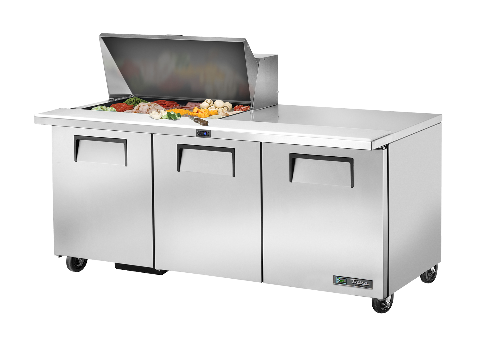 TRUE 3 Mega-Top Solid Door Sandwich/Salad Fridge 1830mm Width - TSSU-72-15M-B-HC