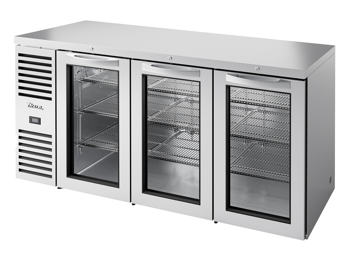 TRUE Reach-In Single Zone 3 Glass Swing Door Undercounter Refrigerator - Stainless - TBR72-RISZ1-L-S-GGG-2
