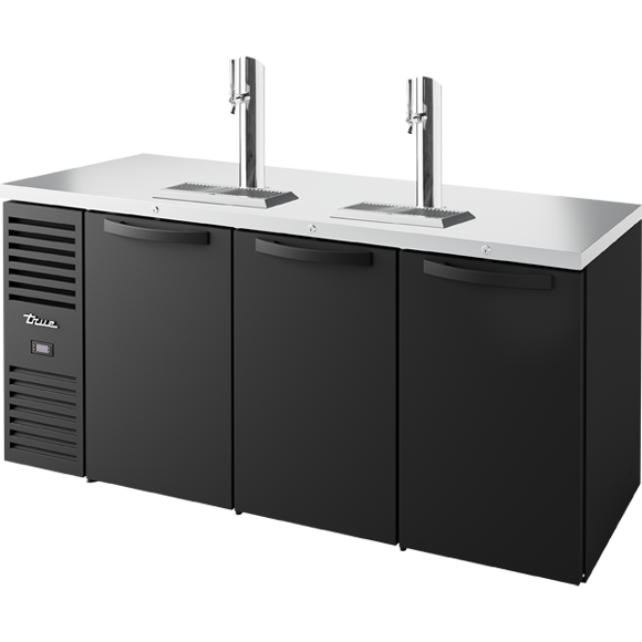 TRUE Reach-In Single Zone 3 Solid Swing Door Undercounter Refrigerator with Countertop - Black - TDR72-RISZ1-L-B-SSS-2