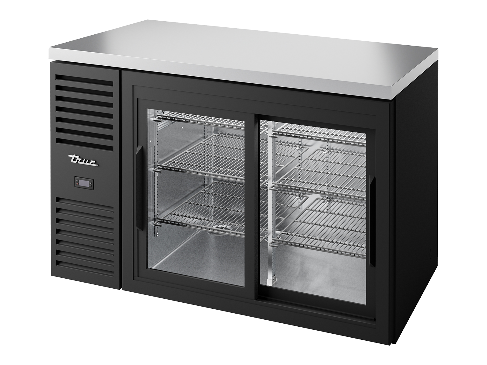 TRUE Reach-In Single Zone 2 Glass Sliding Door Undercounter Refrigerator 1300mm Width - Black - TBR52-RISZ1-L-B-11-2