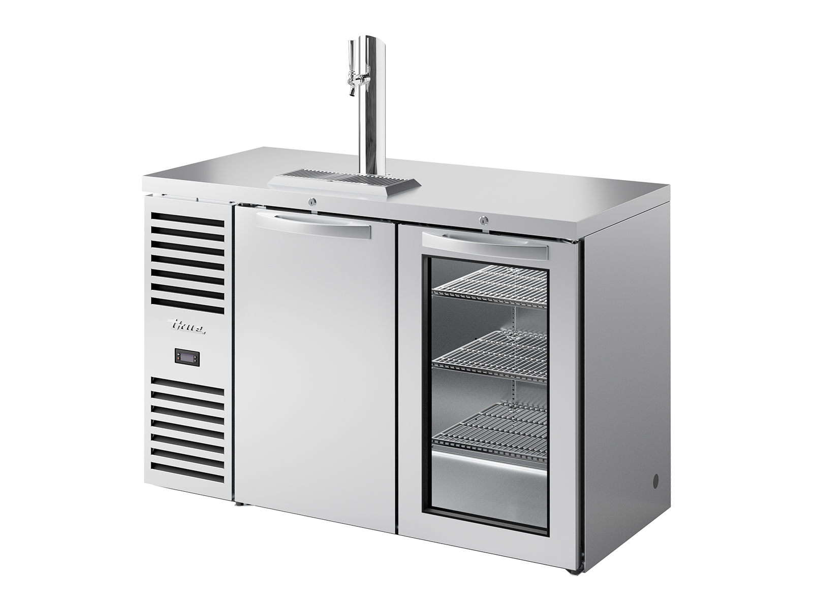TRUE Reach-In Single Zone 2 Solid/Glass Swing Door Undercounter Refrigerator with Countertop 1300mm Width - Stainless - TDR52-RISZ1-L-S-SG-2