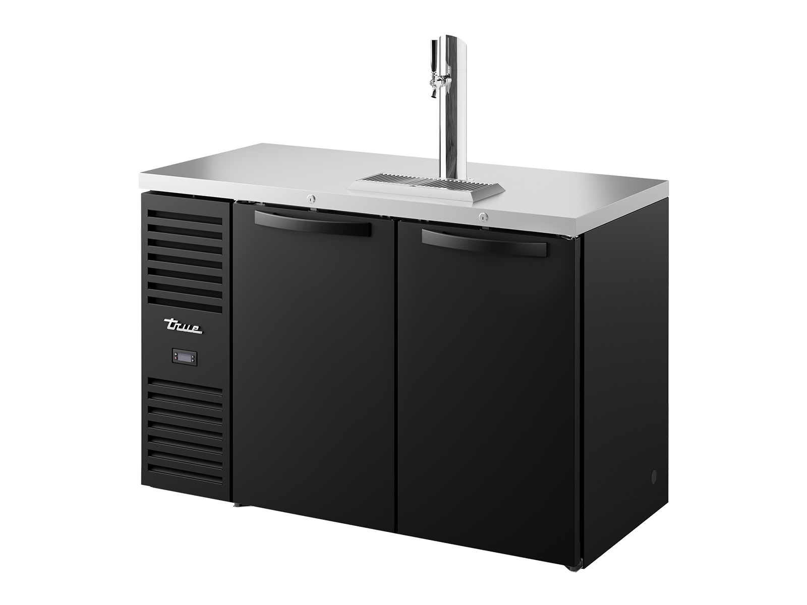 TRUE Reach-In Single Zone 2 Solid Swing Door Undercounter Refrigerator with Countertop 1300mm Width - Black - TDR52-RISZ1-L-B-SS-2