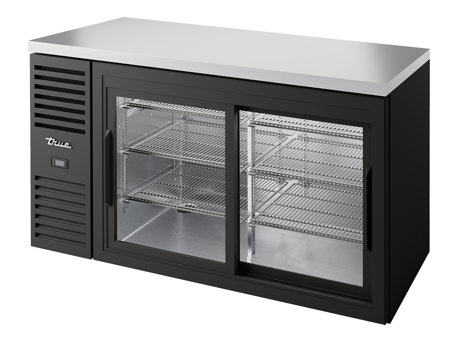 TRUE Reach-In Single Zone 2 Glass Sliding Door Undercounter Refrigerator 1500mm Width - Black - TBR60-RISZ1-L-B-11-2