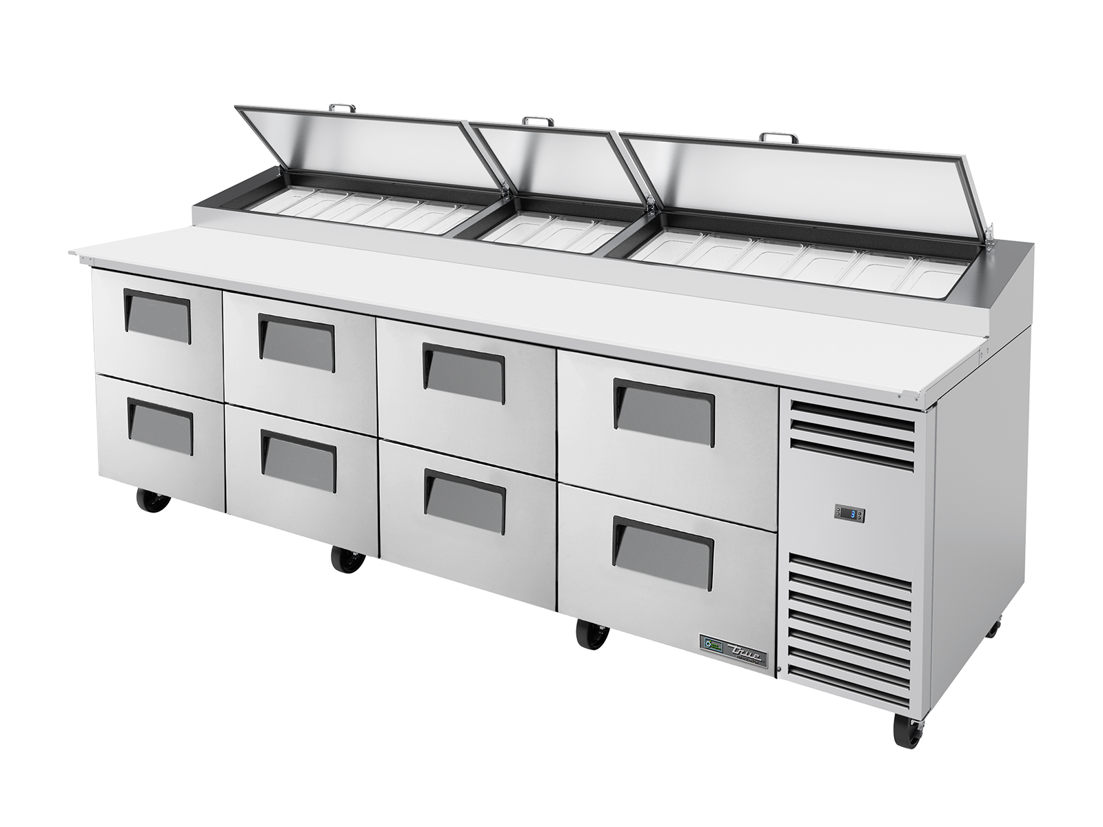 TRUE 8 Drawer Pizza Prep Table with Angled Top - TPP-AT-119D-8-HC
