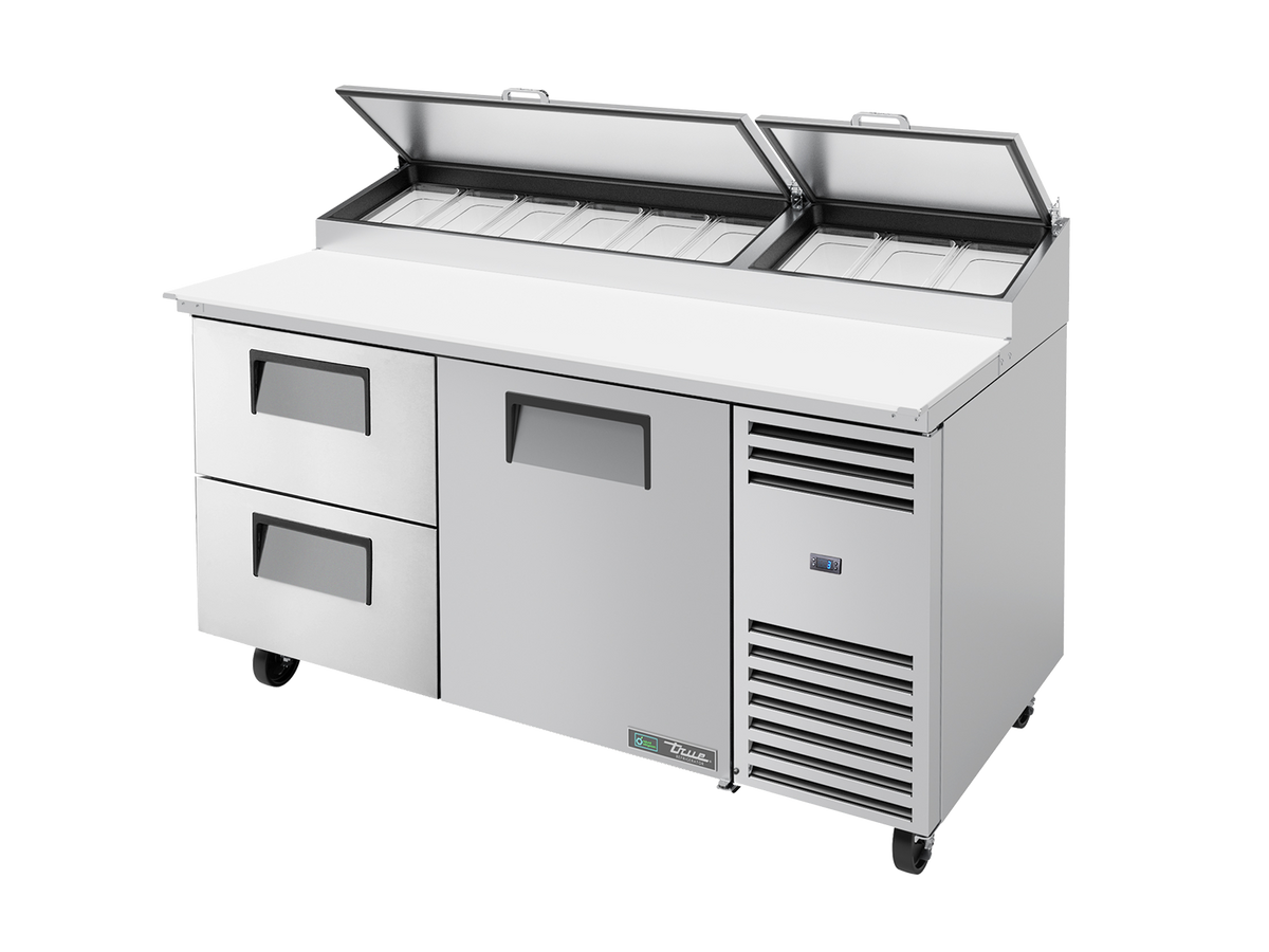 TRUE 1 Solid Door & 2 Drawer Pizza Prep Table with Angled Top 1700mm Width - TPP-AT-67D-2-HC