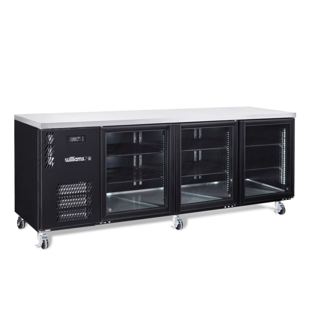 Williams Boronia 3 Glass Door Back Bar Fridge - Black HB3UGBHC