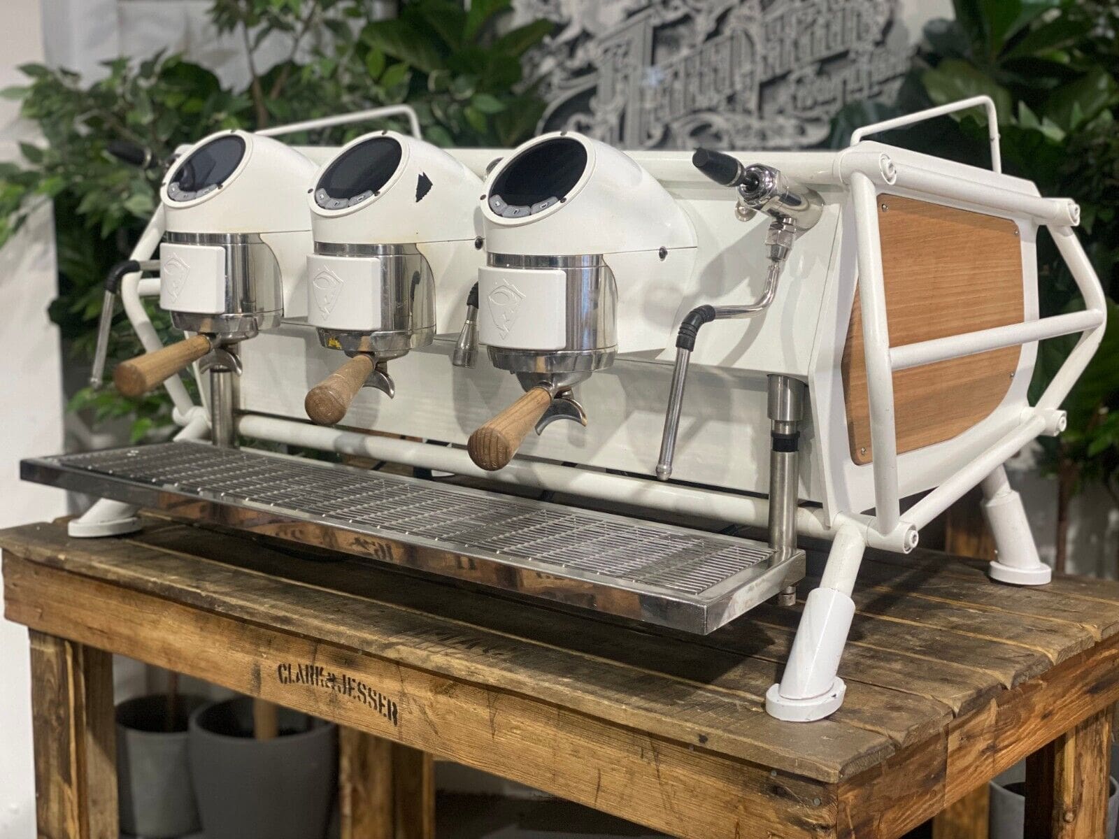 San Remo Cafe Racer White - 3 Group Commercial Espresso Machine - Timber