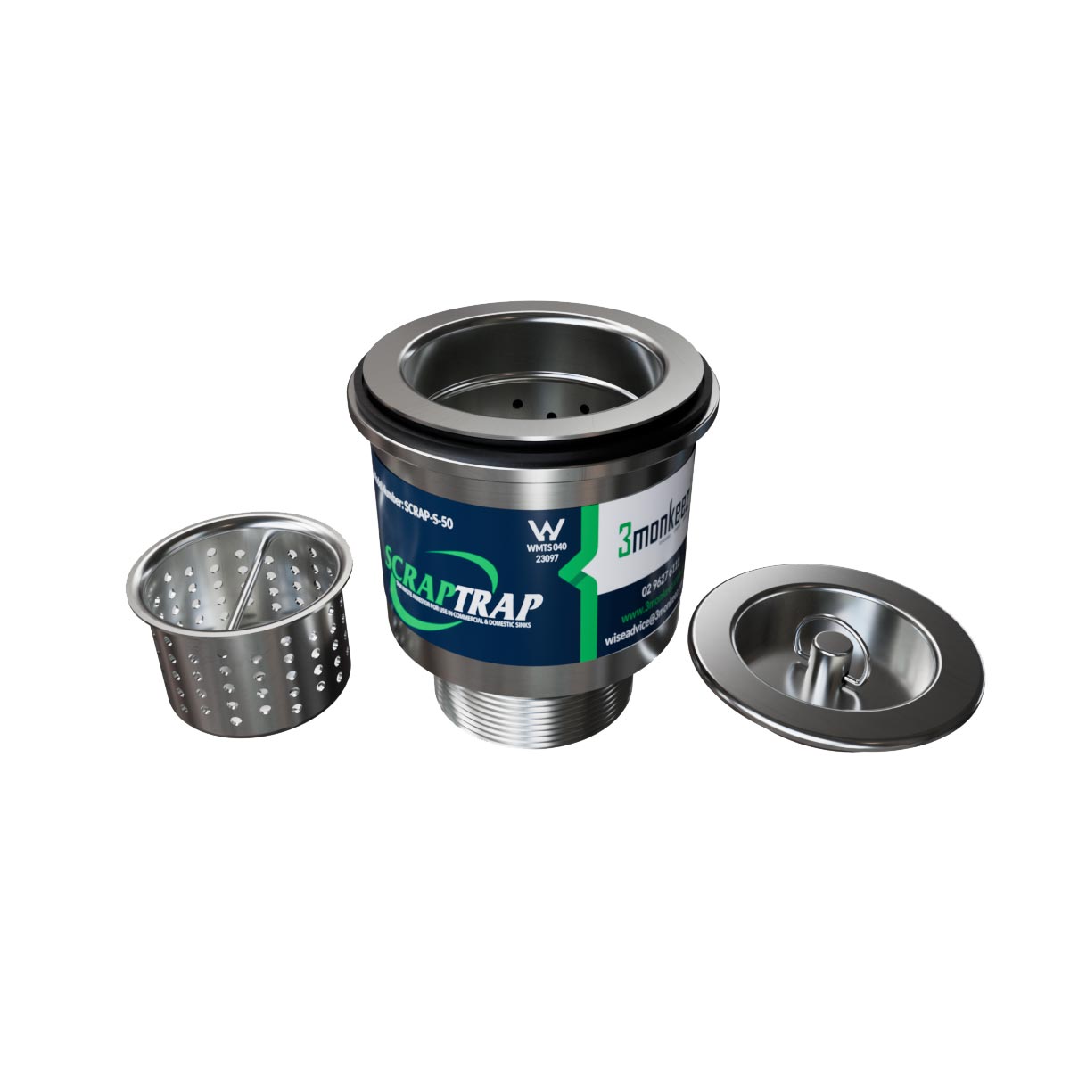 3Monkeez 304 Cast Stainless Steel Sink Waste Arrestor (50mm) - SCRAP-S-50