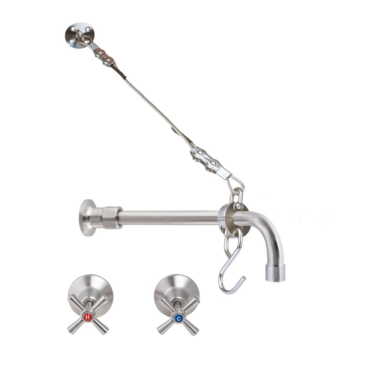 3Monkeez Cleaners Sink Concealed Wall Mount Spout with Wall Stops and Wall Bracket - T-3MCSKIT-C08
