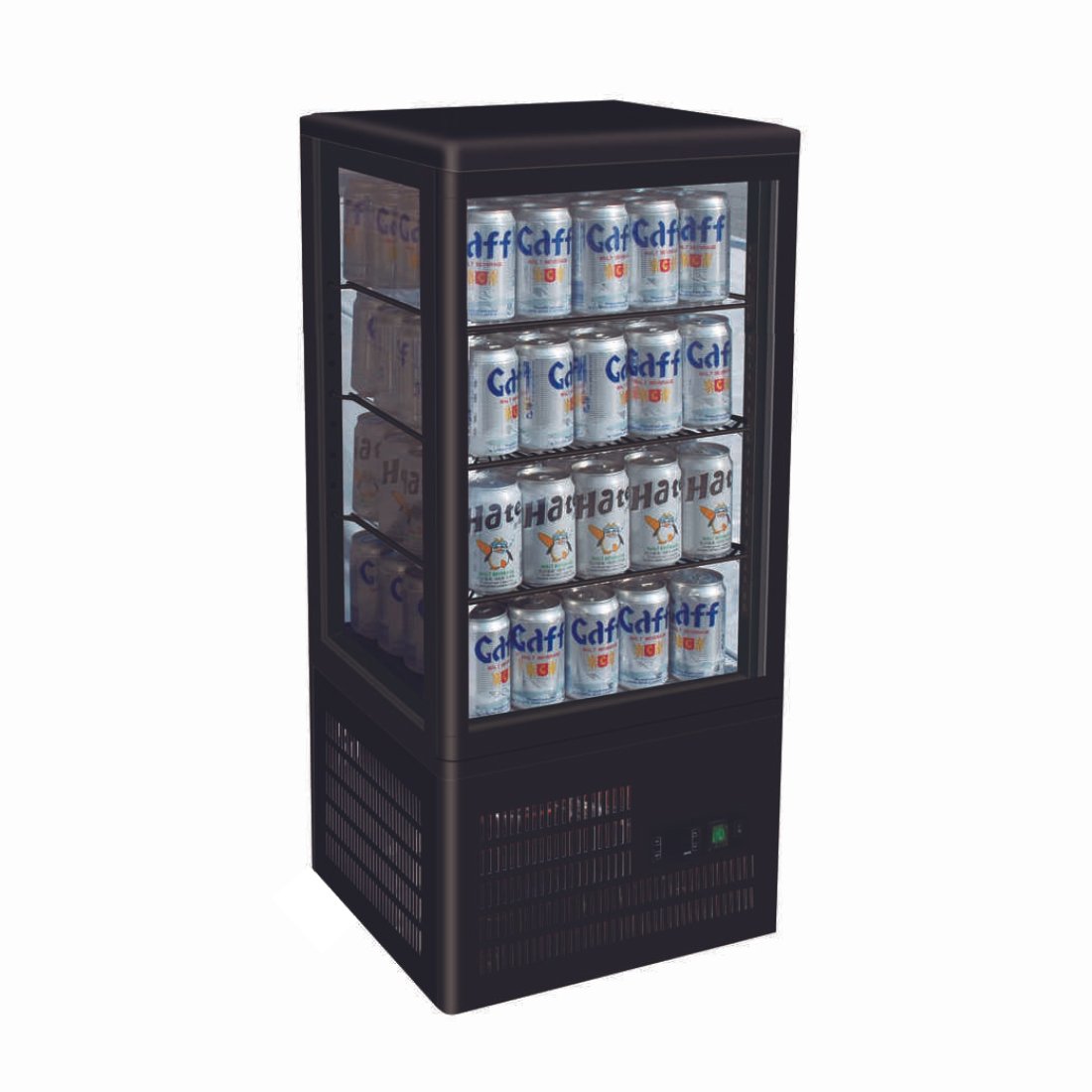 CLEARANCE - Thermaster Four-Sided Countertop Beverage Display Fridge Black - TCBD78B-NSW2002