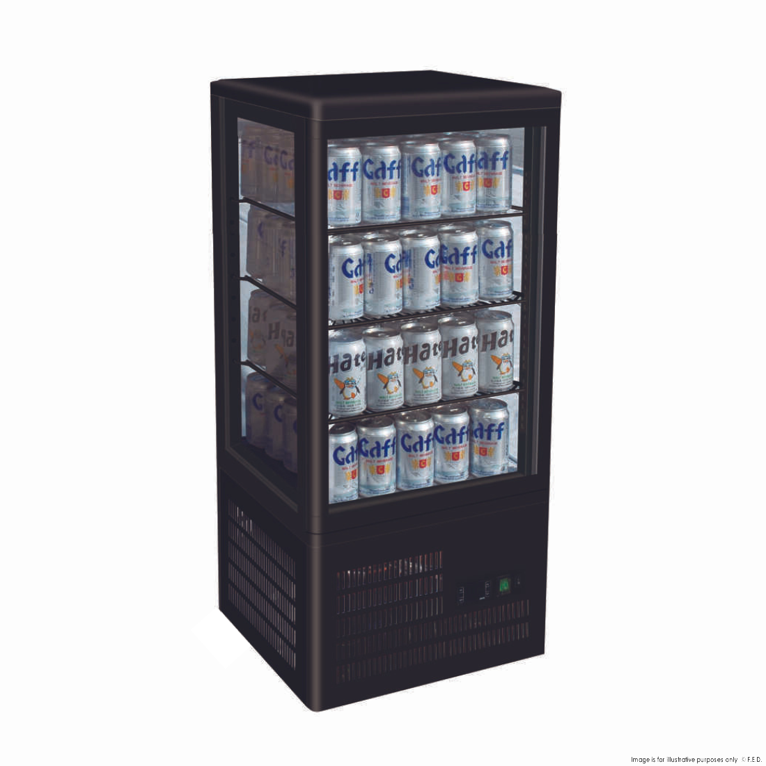 CLEARANCE - Thermaster Four-Sided Countertop Beverage Display Fridge Black - TCBD78B-QLD352