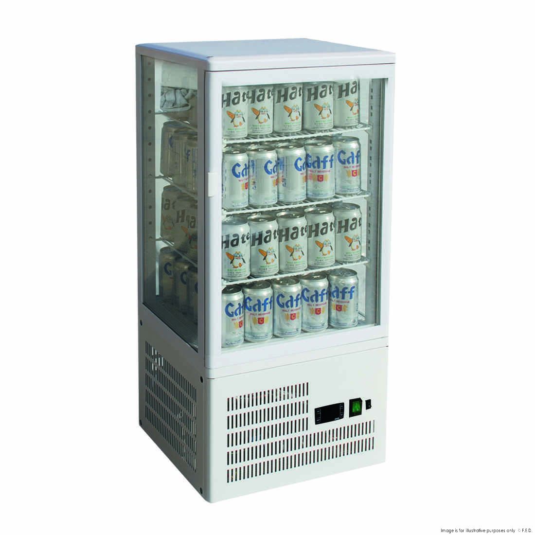 CLEARANCE - Thermaster Four-Sided Countertop Beverage Display Fridge White - TCBD78W-SA9-Feb