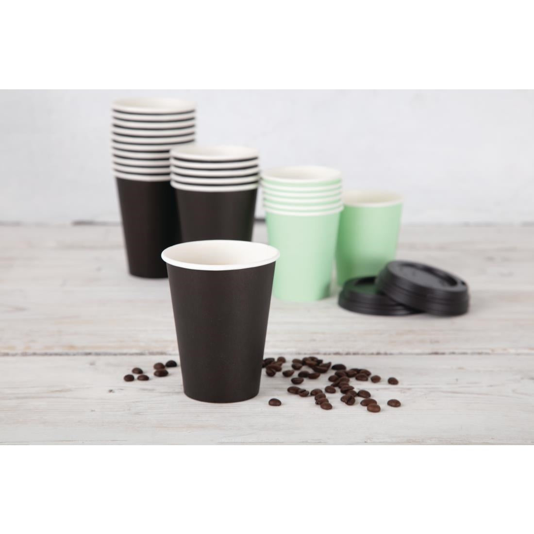 Fiesta Recyclable Takeaway Coffee Cups Single Wall Black 225ml (Pack of 50) - GF041