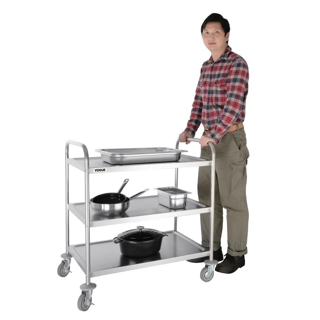 Vogue Stainless Steel 3 Tier Clearing Trolley Large - F995