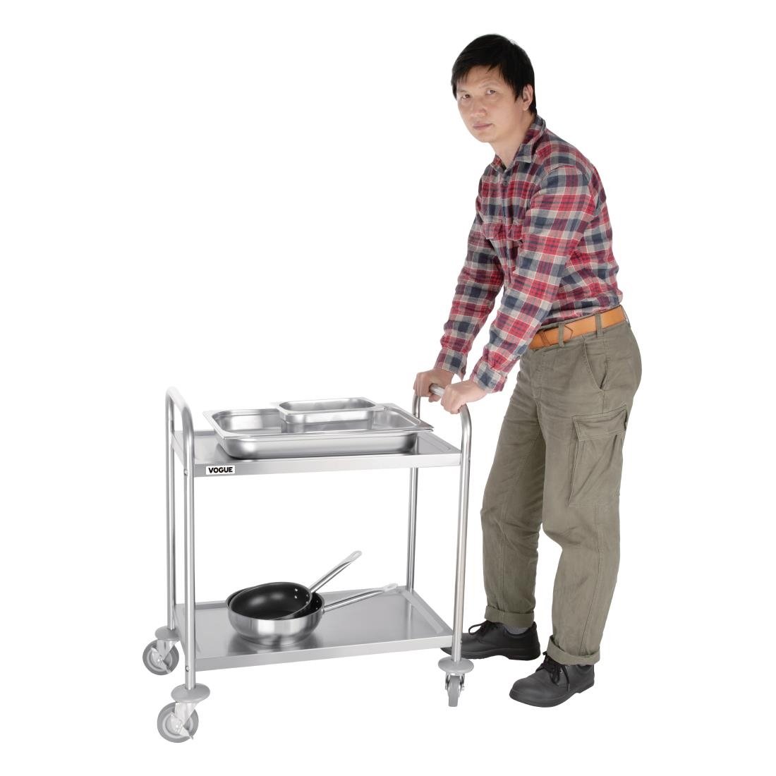 Vogue Stainless Steel 2 Tier Clearing Trolley Small - F996