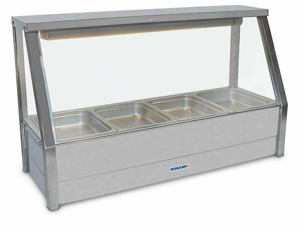 Roband Straight Glass Hot Food Display Bar, 4 pans single row - E14