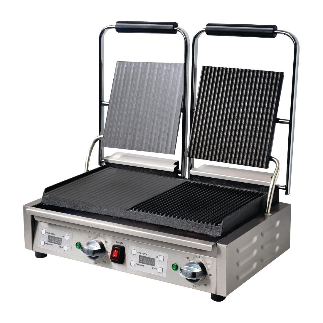 Apuro Double Contact Grill Flat / Ribbed Plates with Timer - FC386-A