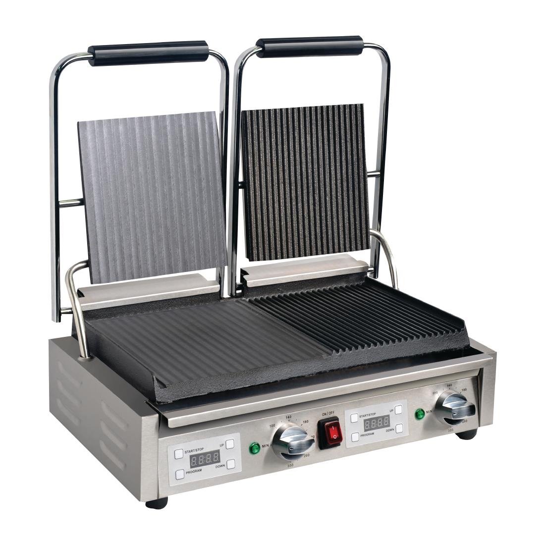 Apuro Double Contact Grill Flat / Ribbed Plates with Timer - FC386-A