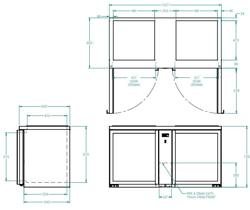 Williams Glass Chiller - Two Door Remote Glass Chiller With Two Shelves - 500 x 500 baskets GC25RGD