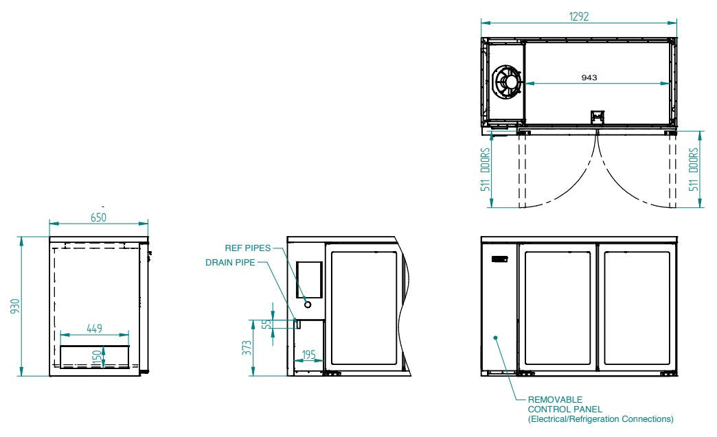 Williams Cameo - Two Door Stainless Steel Remote Back Bar Counter Display Refrigerator HC2RGS