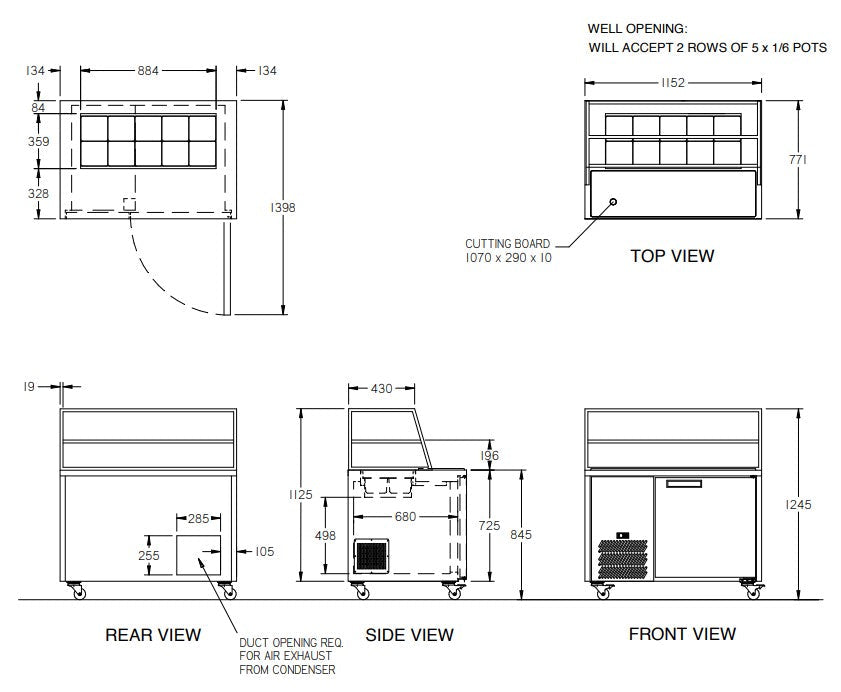 Williams Jade Sandwich - One Door White Colorbond Prep Counter Refrigerator With Blown Air Well HJ1SCBA