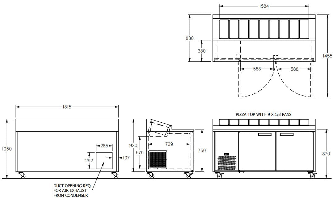 Williams Jade Pizza - Two Door White Colorbond Pizza Prep Counter Refrigerator With Blown Air Well HJ2PCBA