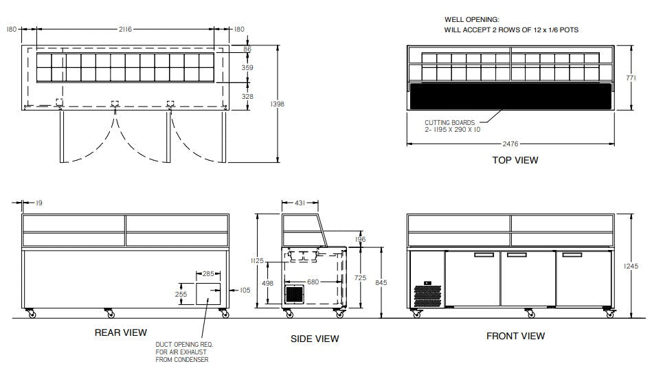 Williams Jade Sandwich - Three Door Stainless Steel Prep Counter Refrigerator With Blown Air Well HJ3SCBASS