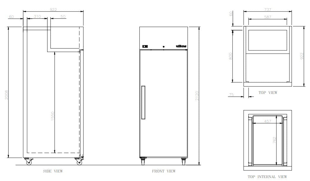 Williams Crystal - One Door Stainless Steel Upright Bakery Freezer LC1TSS