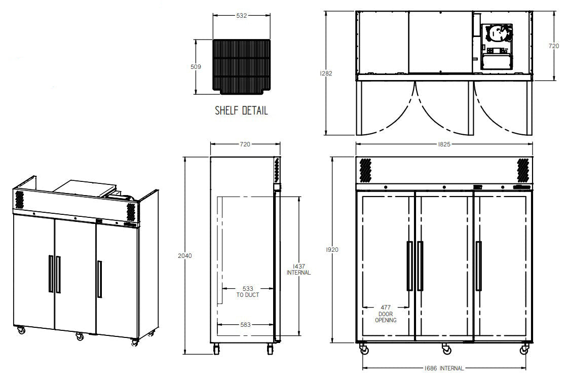 Williams Pearl - Three Door White Colorbond Upright Display Freezer LP3SWHC