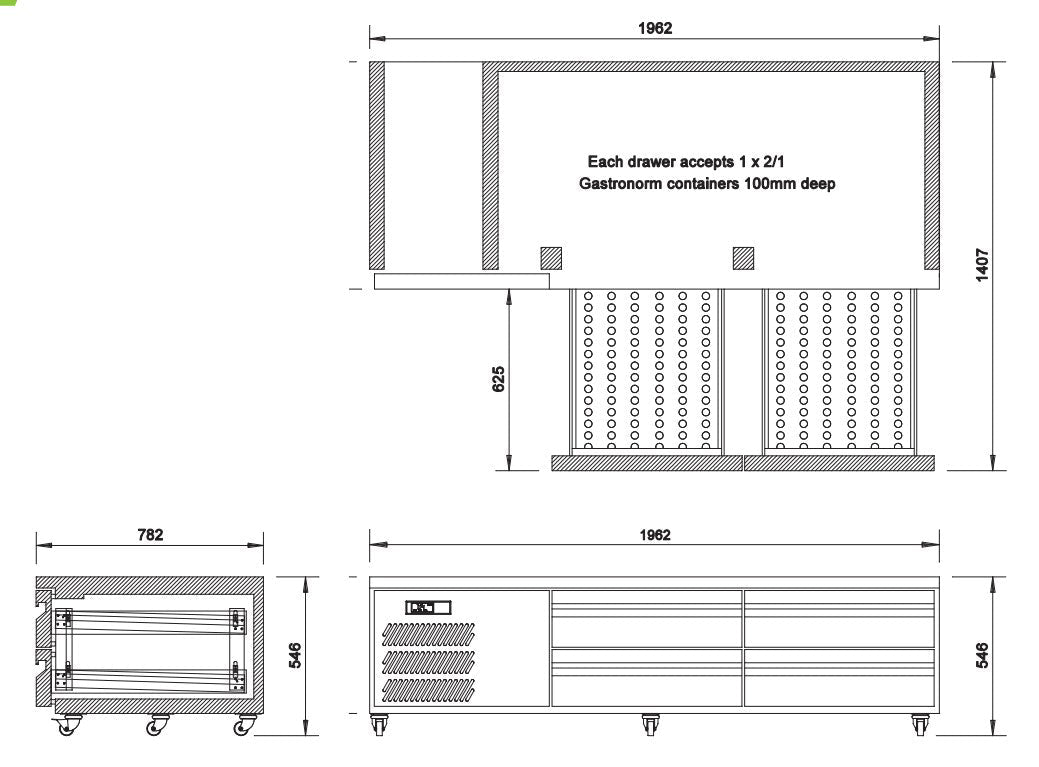 Williams Under Broiler Counter - Four Drawer Self Contained Lowline Refigerator HUBC20