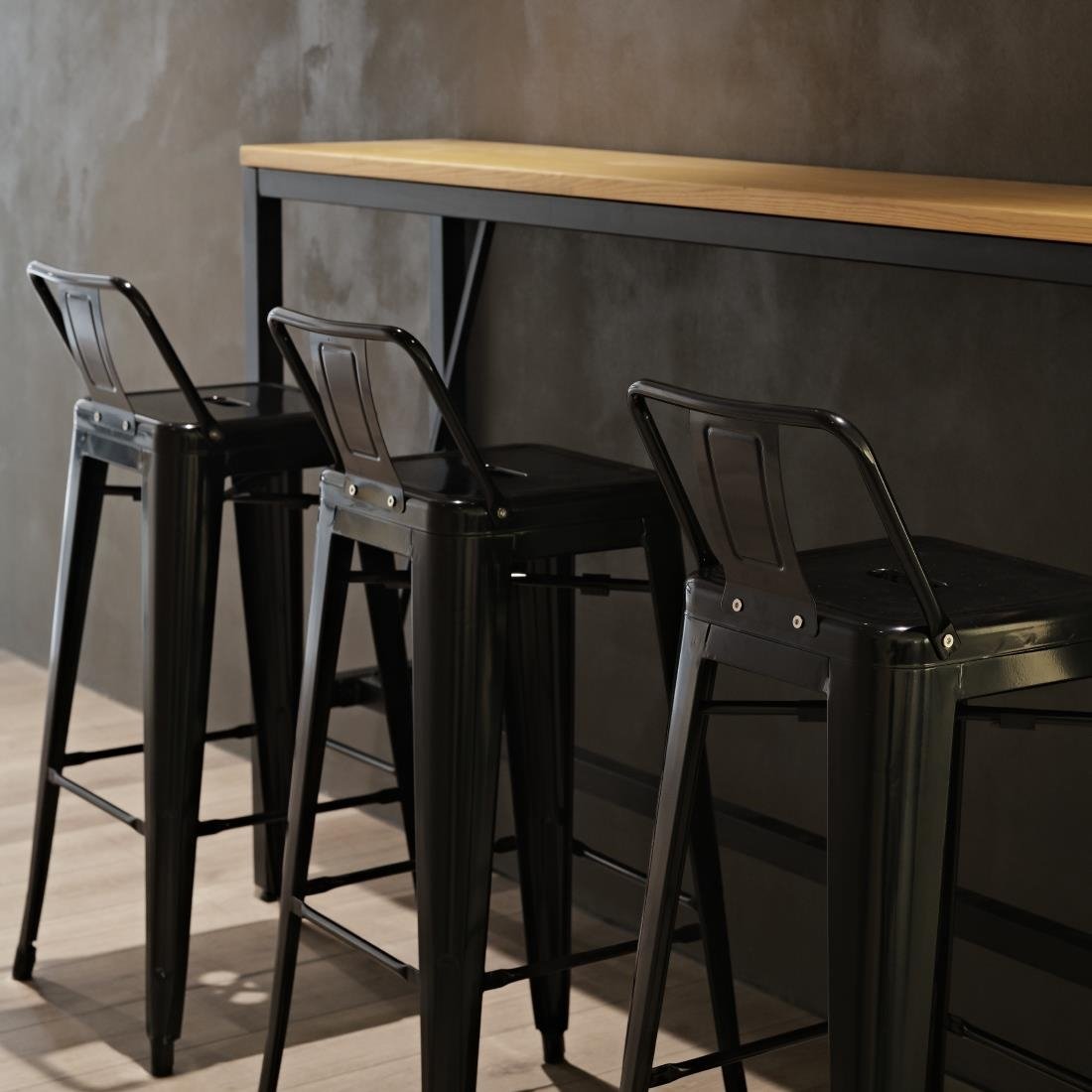 Bolero High Metal Bar Stools with Back Rests Black (Pack of 4) - DL882