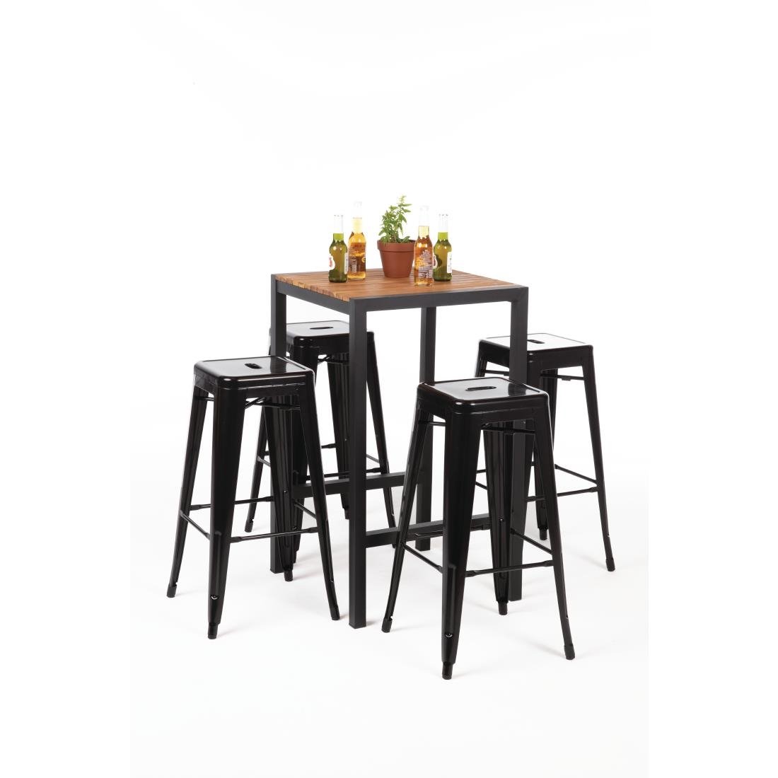 Bolero Square Steel and Acacia Bar Table 600mm - DS155