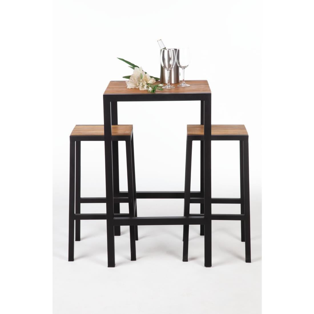 Bolero Square Steel and Acacia Bar Table 600mm - DS155