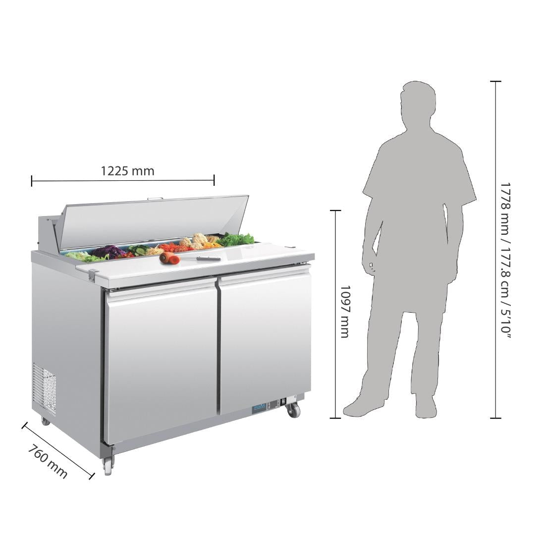 Polar U-Series 2 Door Prep Counter Fridge 405Ltr - GD882-A