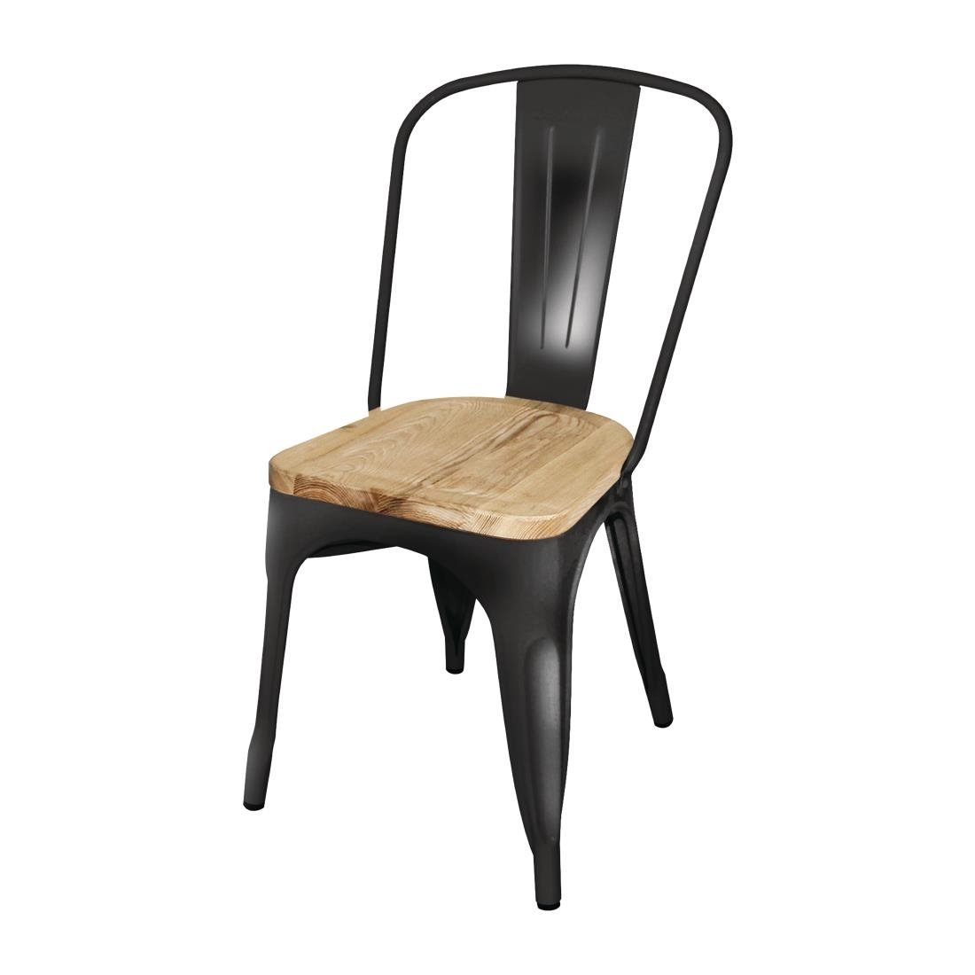 Bolero Steel Dining Side Chairs with Wooden Seat pads Black (Pack of 4) - GG707