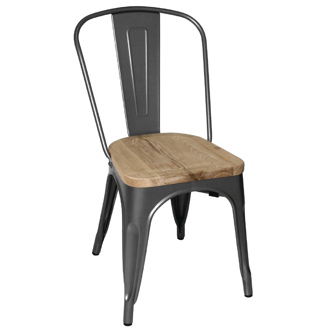 Bolero Steel Dining Side Chairs with Wooden Seat pads Grey (Pack of 4) - GG708