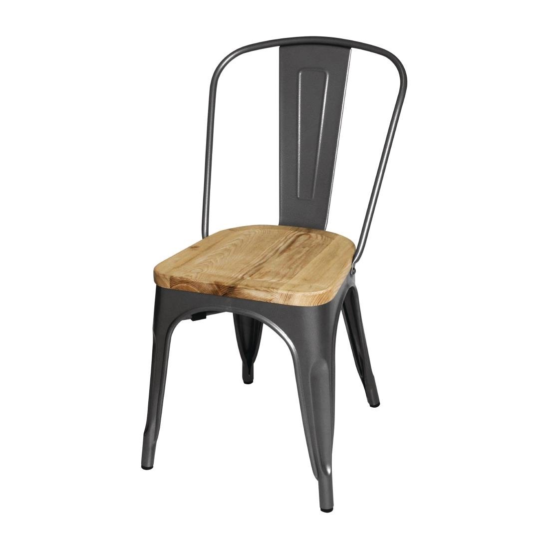 Bolero Steel Dining Side Chairs with Wooden Seat pads Grey (Pack of 4) - GG708