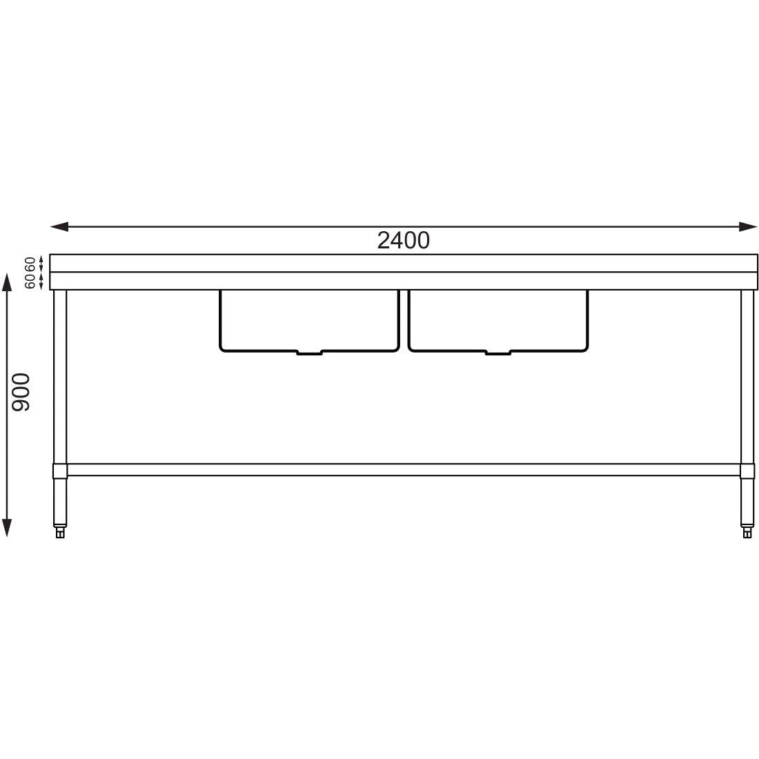 Vogue Double Bowl Sink Double Drainer - 2400mm 90mm Drain - HC909
