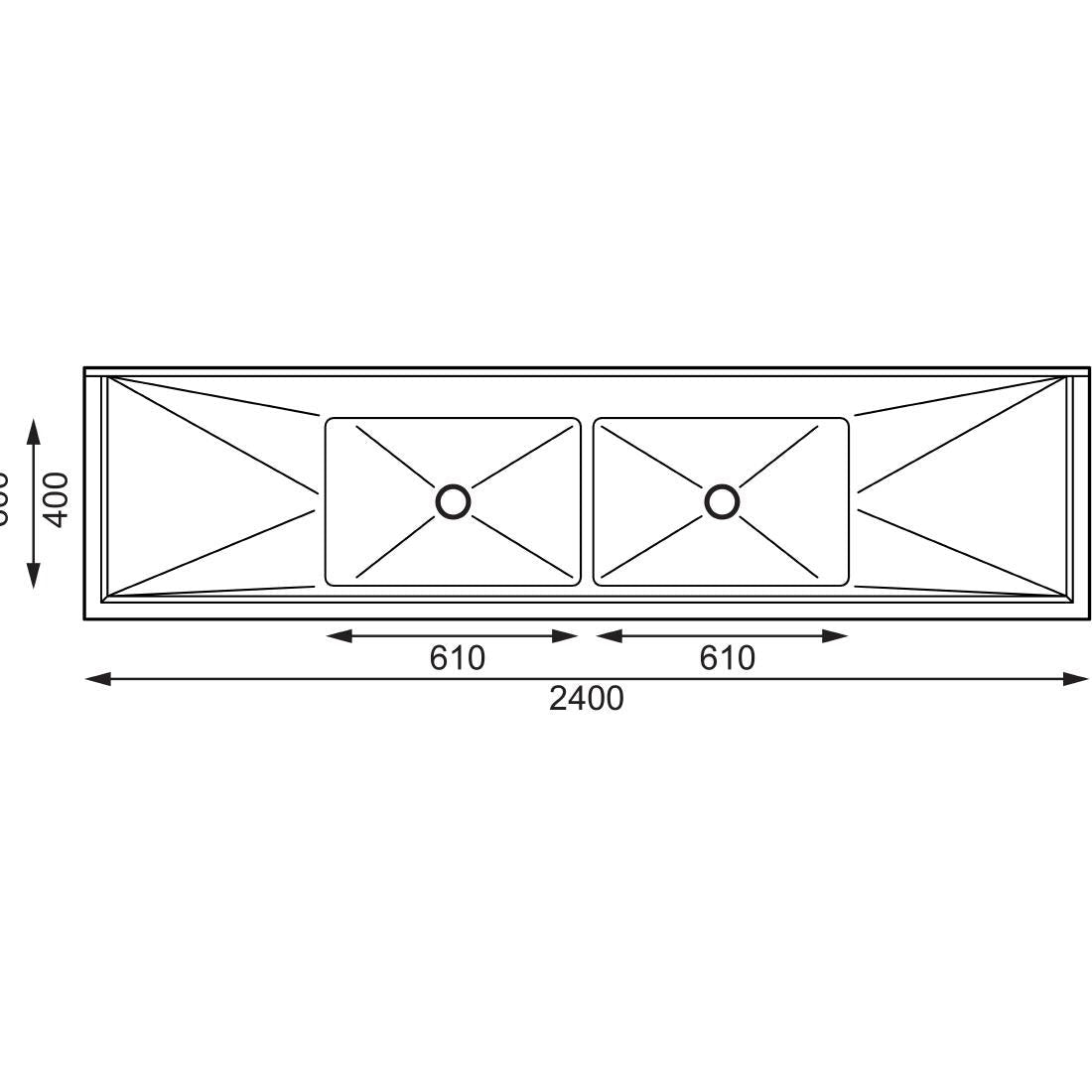 Vogue Double Bowl Sink Double Drainer - 2400mm 90mm Drain - HC909