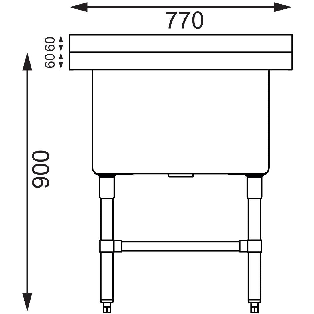 Vogue St/St Deep Pot Sink - 770mm (w) x 600mm (d) 90mm Drain - HC910