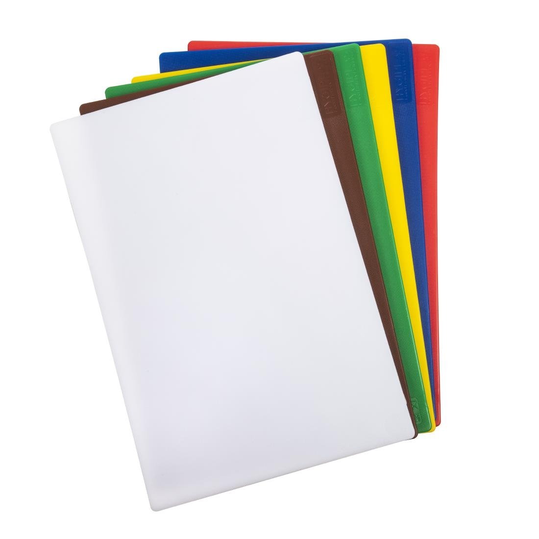 Hygiplas Standard Low Density Set of 6 Chopping Boards with Rack - 10x300x450mm - FY329
