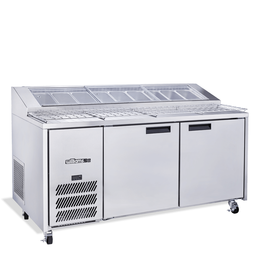 Williams Jade Pizza - Two Door Stainless Steel Pizza Prep Counter Refrigerator With Blown Air Well HJ2PCBASS
