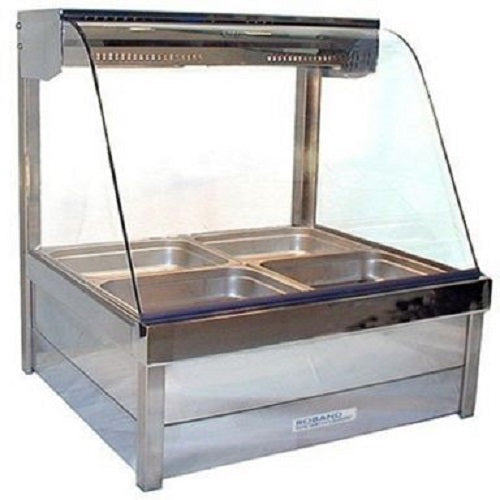 Roband Curved Glass Hot Food Display Bar, 4 pans double row with roller doors - C22RD