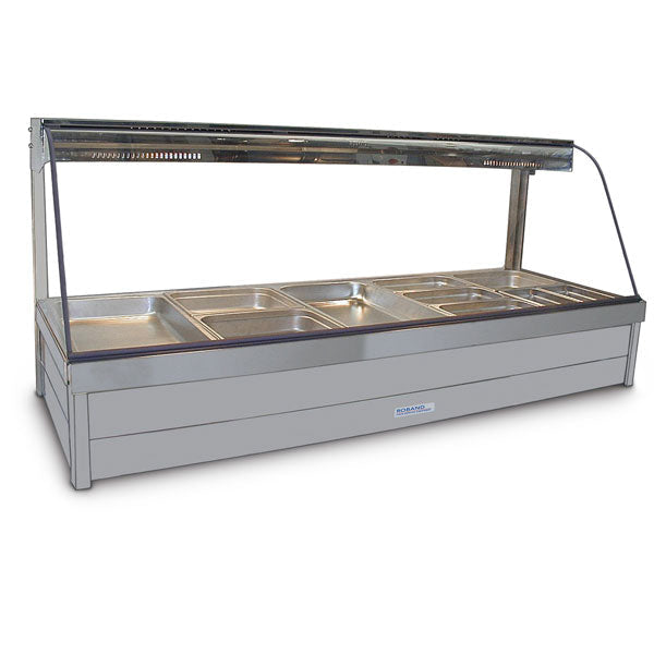 Roband Curved Glass Hot Food Display Bar, 10 pans double row with roller doors - C25RD