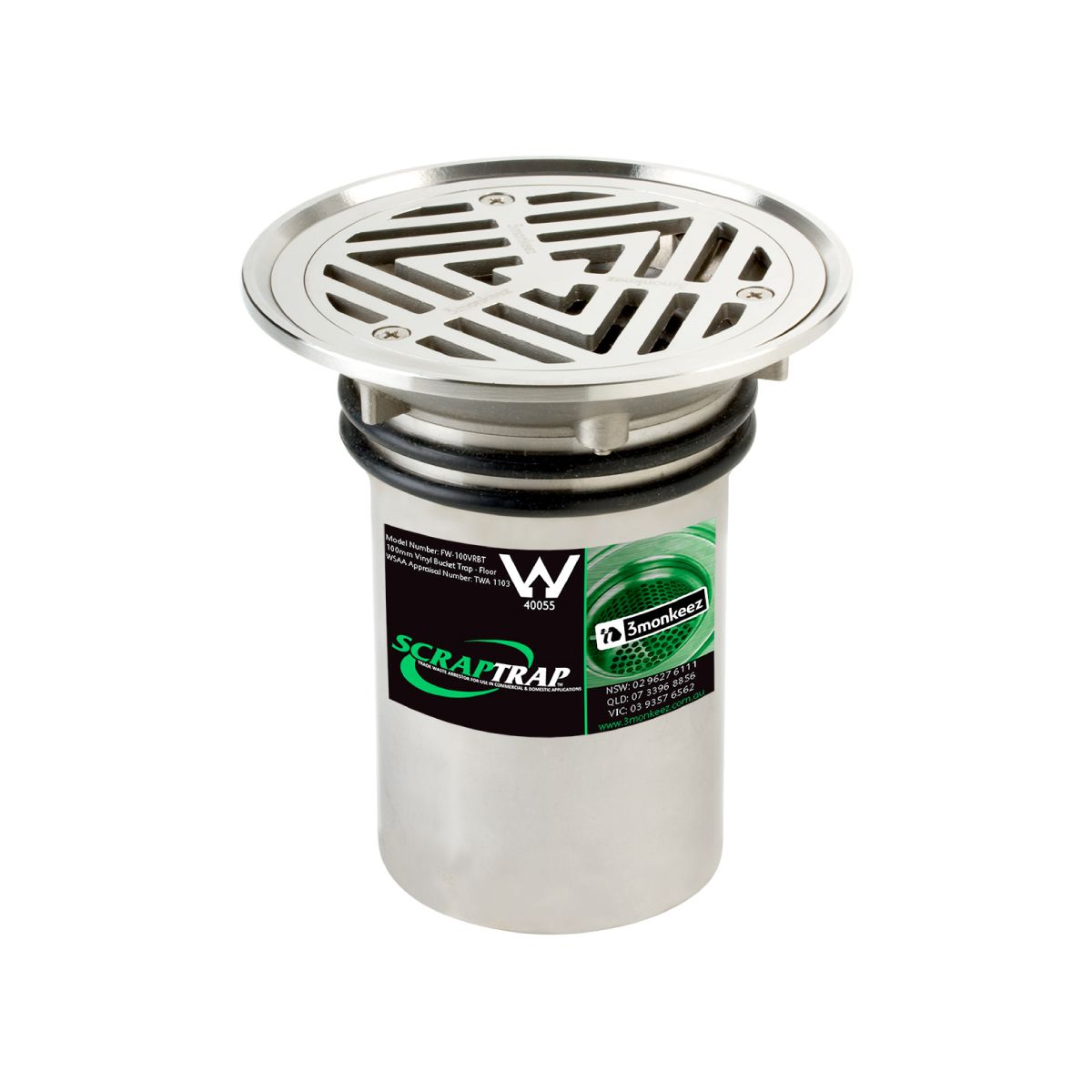 3Monkeez 100mm Vinyl Floor Waste Arrestor (suits 100mm pipe) - FW-100VRBT